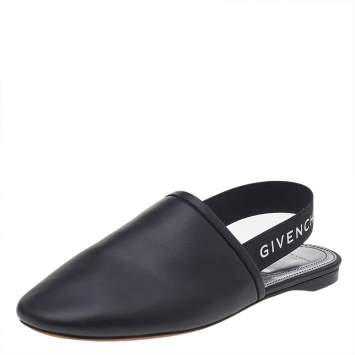 Pre Owned Givenchy Black Leather Rivington Slingback Flat Mules Size 37.5