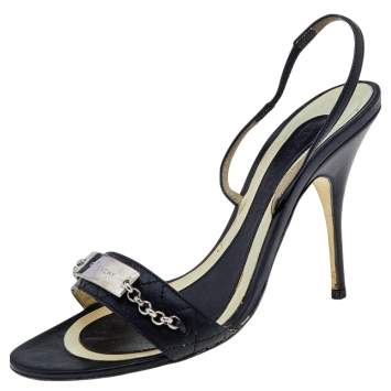 Pre Owned Givenchy Black Leather Ankle Strap Sandals Size 37
