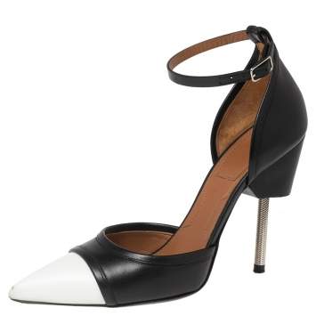 Pre Owned Givenchy Black/White Leather Screw Heel Ankle-Strap Pumps Size 36