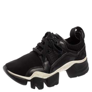 Pre Owned Givenchy Black Mesh And Leather Lace Up Sneakers Size 37.5