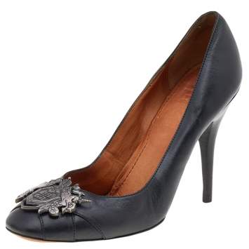 Pre Owned Givenchy Black Leather Logo Embellished Pumps Size 38