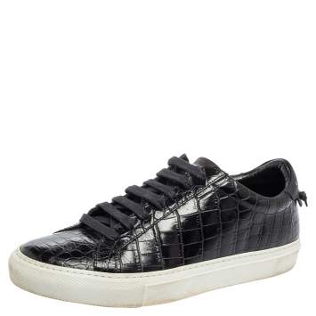 Pre Owned Givenchy Black Croc Embossed Leather Urban Street Sneakers Size 39