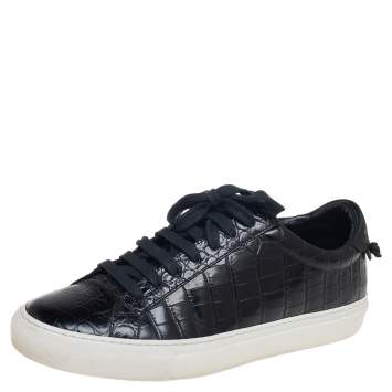 Pre Owned Givenchy Black Croc Embossed Leather Urban Street Sneakers Size 38 
