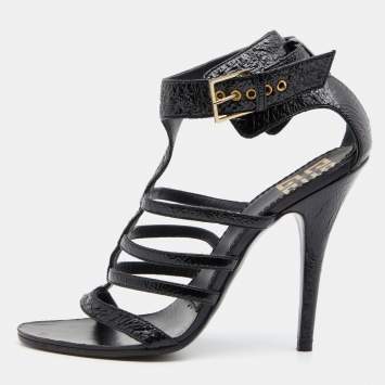 Pre Owned Givenchy Black Patent Leather Caged Open Toe Sandals Size 36.5