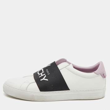 Pre Owned Givenchy White/Black Leather Urban Street Logo Slip On Sneakers Size 40