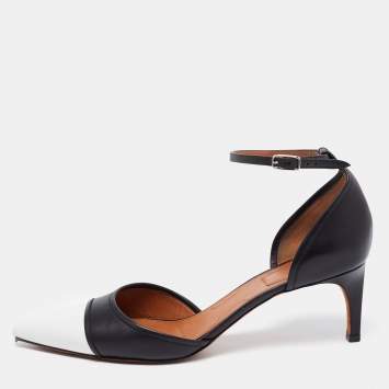 Pre Owned Givenchy Black and White Leather Ankle-Strap D'orsay Pumps Size 41.5