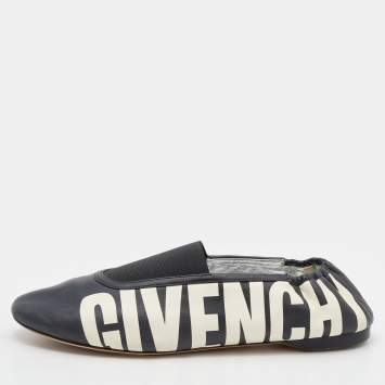 Pre Owned Givenchy Black Leather Graphic Print Ballet Flats Size 39
