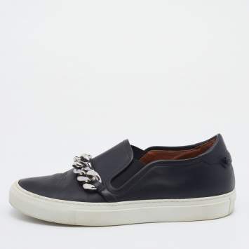 Pre Owned Givenchy Black Leather Maxi Chain Detail Slip On Sneakers Size 38