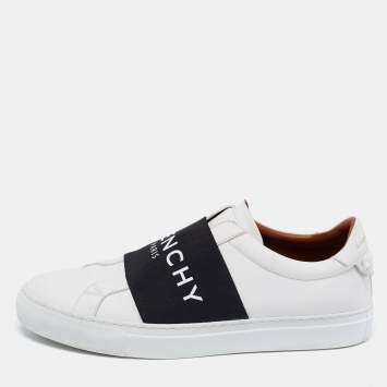 Pre Owned Givenchy White/Black Leather And Logo Stretch Band Urban Street Slip On Sneakers Size 38