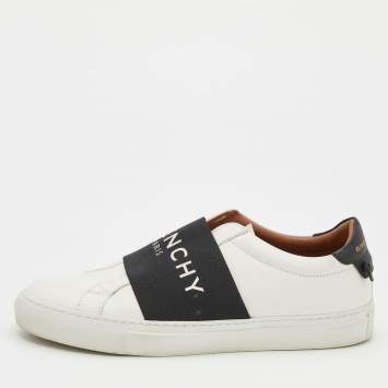 Pre Owned Givenchy White/Black Leather And Logo Stretch Band Urban Street Slip On Sneakers Size 38