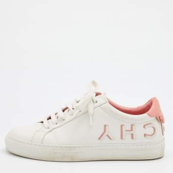 Pre Owned Givenchy White/Pink Leather Reverse Logo Urban Street Sneakers Size 36.5