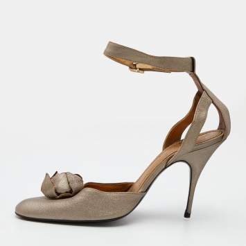 Pre Owned Givenchy Gold Leather Ankle Strap Pumps Size 38