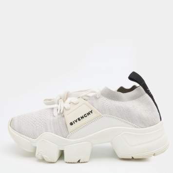 Pre Owned Givenchy White/Black Knit Fabric Jaw Low Top Sneakers Size 38
