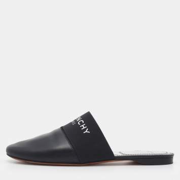 Pre Owned Givenchy Black Leather Bedford Flat Mules Size 38