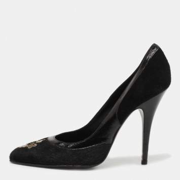 مملوكة مسبقًا Givenchy Black Suede and Calf Hair Pointed Toe Pumps Size 39