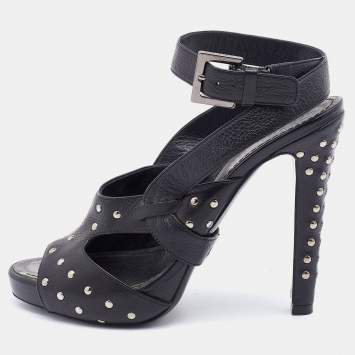Pre Owned Givenchy Black Leather Studded Ankle Strap Sandals Size 37