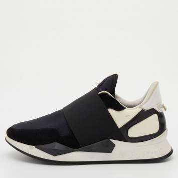 Pre Owned Givenchy Black Leather and Neoprene Trainer Slip On Sneakers Size 35
