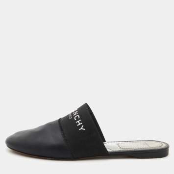 Pre Owned Givenchy Black Leather and Stretch Band Bedford Flat Mules Size 39