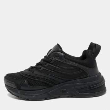 Pre Owned Givenchy Black Leather and Canvas Lace Up Sneakers Size 35