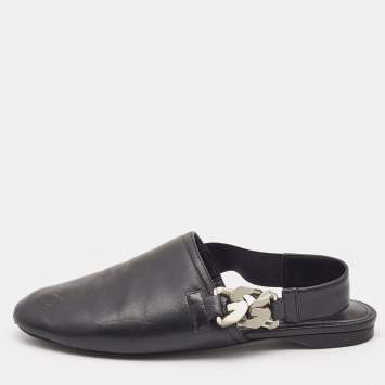 مملوكة مسبقًا Givenchy Black Leather G-Chain Slingback Flat Mules Size 37.5