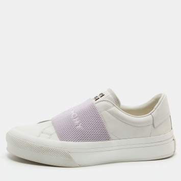 Pre Owned Givenchy White/Purple Leather City Sport Slip On Sneakers Size 37