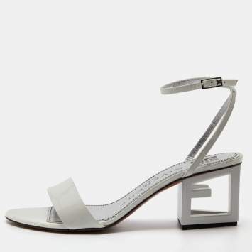 Pre Owned Givenchy White Patent Leather Triangle Ankle Strap Sandals Size 39.5