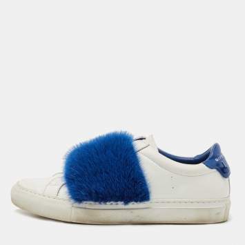 Pre Owned Givenchy White Leather and Mink Fur Low Top  Sneakers Size 36.5