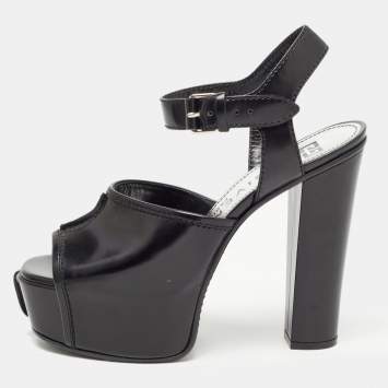 Pre Owned Givenchy Black Leather Platform Ankle Strap Sandals Size 39