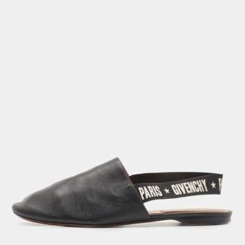 Pre Owned Givenchy Black Leather Rivington Slingback Flats Size 38