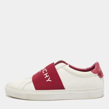 Pre Owned Givenchy White/Red Leather Urban Street Logo Slip On Sneakers Size 40