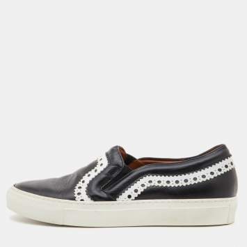 Pre Owned Givenchy Black/White Leather Slip On Sneakers Size 36