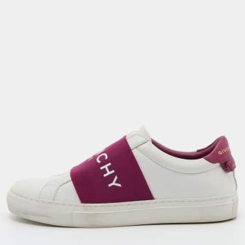 Pre Owned Givenchy White/Plum Leather Urban Street Slip On Sneakers Size 36