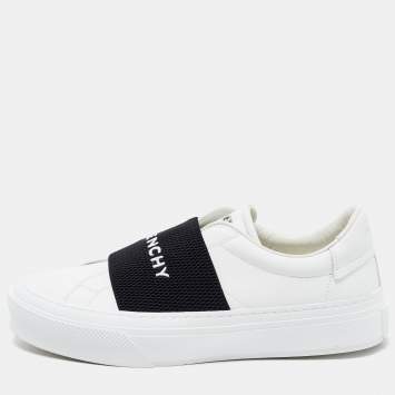 Pre Owned Givenchy White/Black Leather and Elastic Band Urban Street Sneakers Size 38