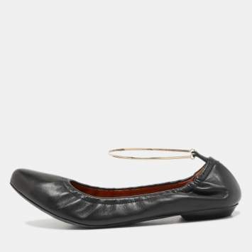 مملوكة مسبقًا Givenchy Black Leather Scrunch Ankle Cuff Ballet Flats Size 40