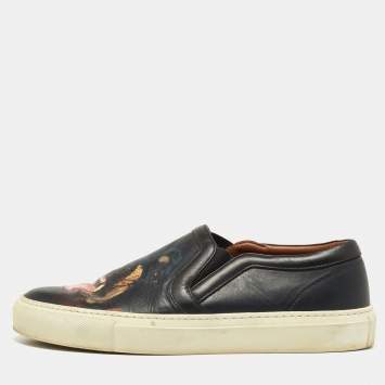 Pre Owned Givenchy Black Leather Rottweiler Slip On Sneakers Size 39