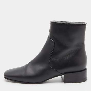 Pre Owned Givenchy Black Leather Zip Ankle Length Boots Size 37