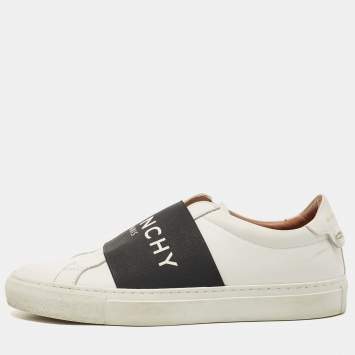Pre Owned Givenchy White/Black Leather And Elastic Band Urban Street Slip On Sneakers Size 37
