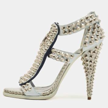 Pre Owned Givenchy Blue Leather Studded Ankle Strap Sandals Size 38