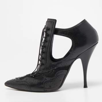 Pre Owned Givenchy Black Leather and Lace Pointed Toe Ankle Booties Size 39