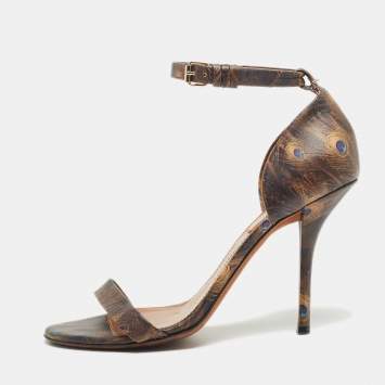 Pre Owned Givenchy Brown Leather Ankle Strap Sandals Size 38