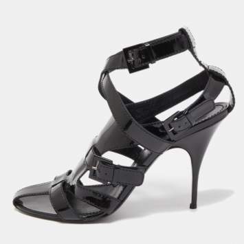 Pre Owned Givenchy Black Patent Strappy Sandals Size 40