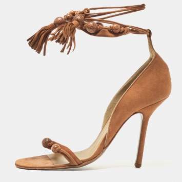 Pre Owned Givenchy Brown Suede Ankle Tie Sandals Size 37.5