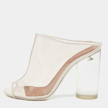 Pre Owned Givenchy Transparent PVC Perspex Cylindrical Heel Peep Toe Mules Size 37
