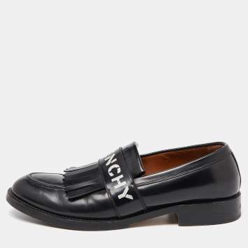 Pre Owned Givenchy Black Leather Fringe Detail Slip On Loafers Size 45