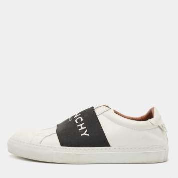Pre Owned Givenchy White/Black Leather Urban Street Logo Slip On Sneakers Size 38