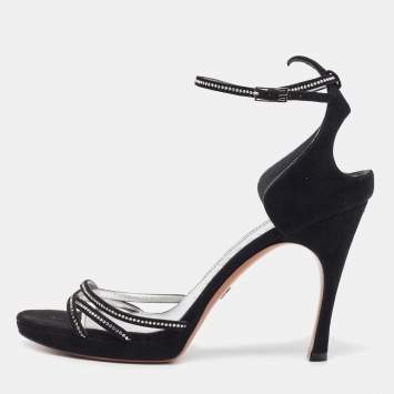 Pre Owned Givenchy Black Suede Crystal Embellished Strappy Sandals Size 40