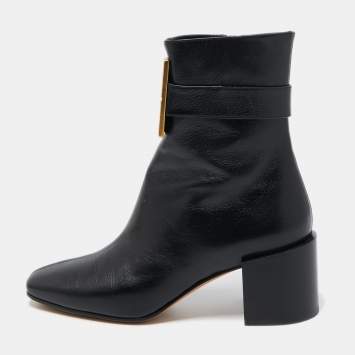 Pre Owned Givenchy Black Leather 4G Ankle Boots Size 36