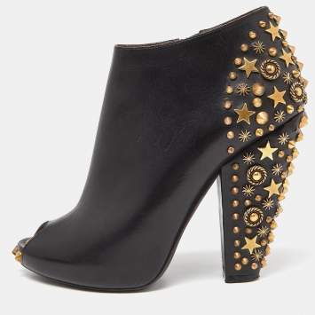 Pre Owned Givenchy Black Leather Studded Peep Toe Ankle Booties Size 38.5