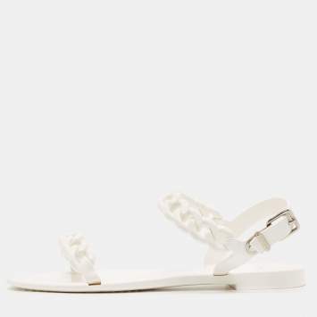 Pre Owned Givenchy White Jelly Chain-Link Flat Sandals Size 38