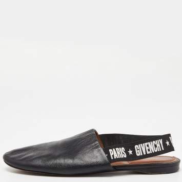 Pre Owned Givenchy Black Leather Rivington Slingback Flat Sandals Size 37